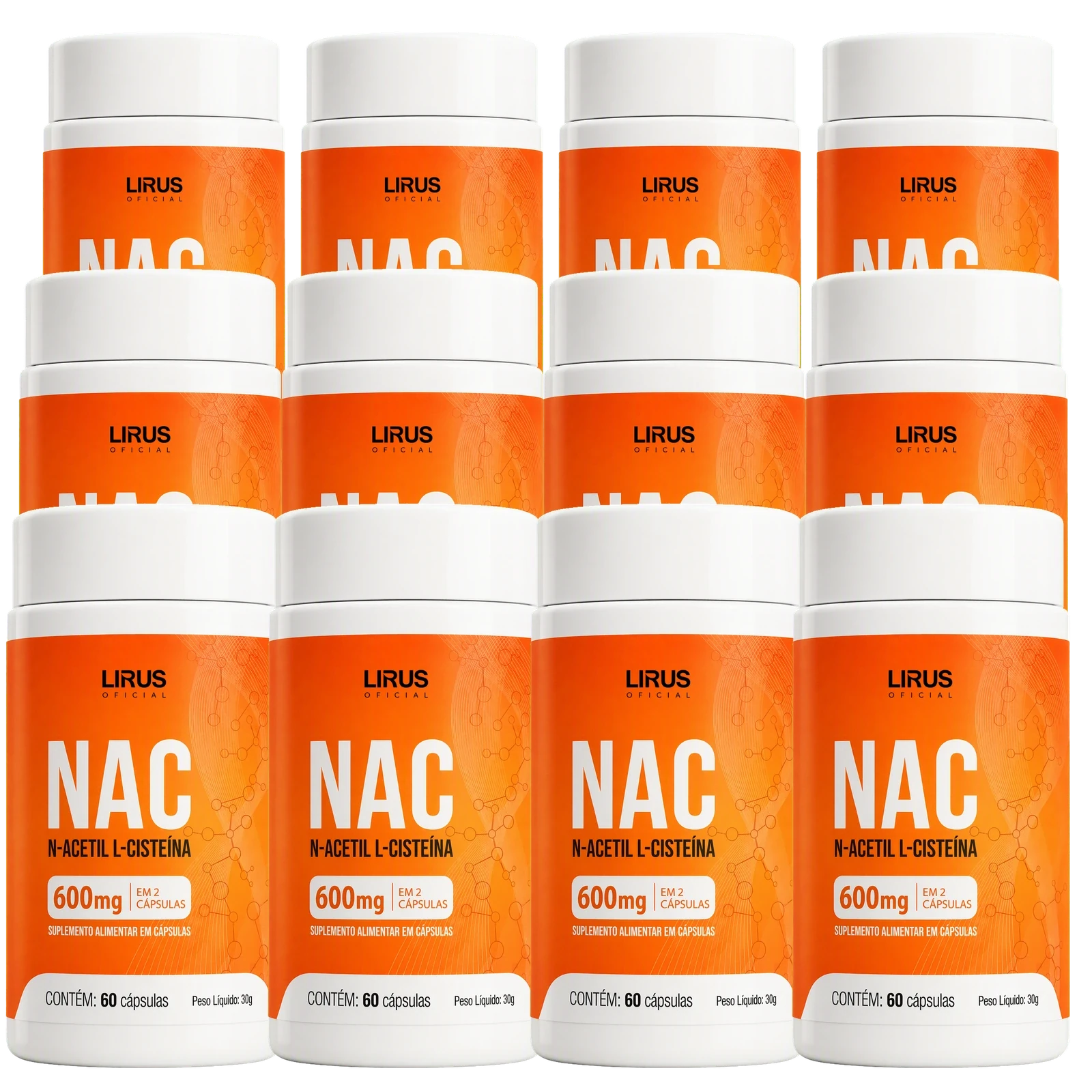Kit com 12 frascos de NAC Lirius 600 mg